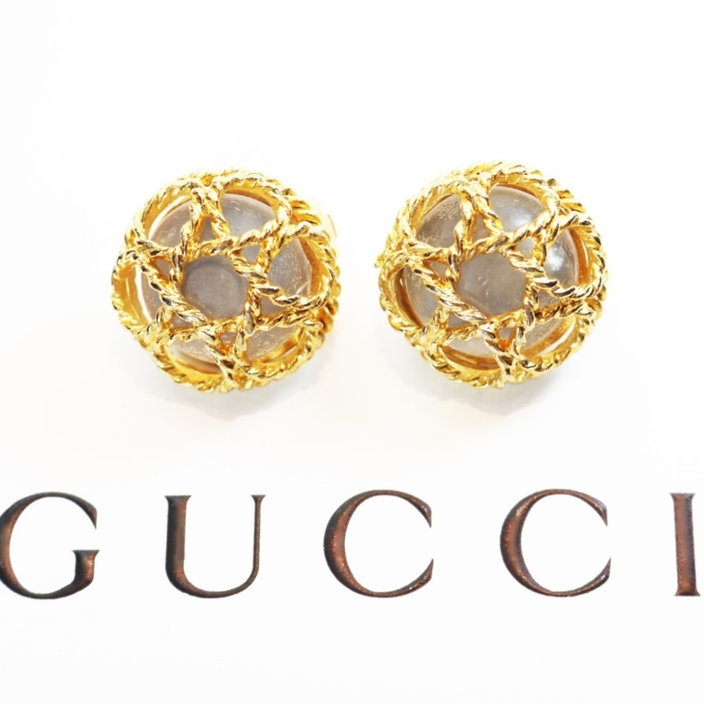 ⚜️ Vintage Paolo Gucci Gold Stars with Caged Moon Stone Earrings - Picture 3 of 16